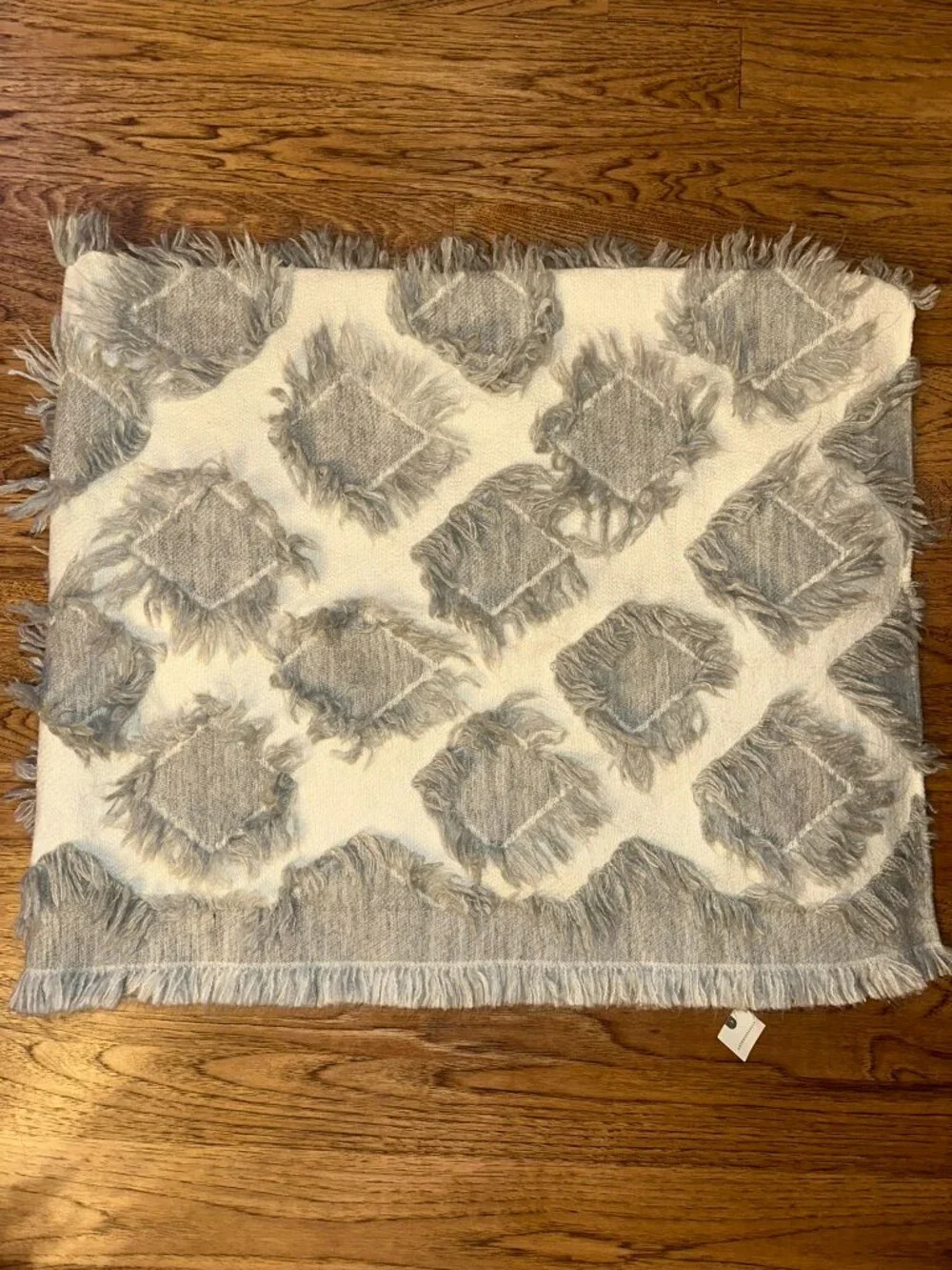NWT ANTHROPOLOGIE TEXTURED AUGUSTA NEUTRAL FRINGED THROW BLANKET CONTEMPORARY